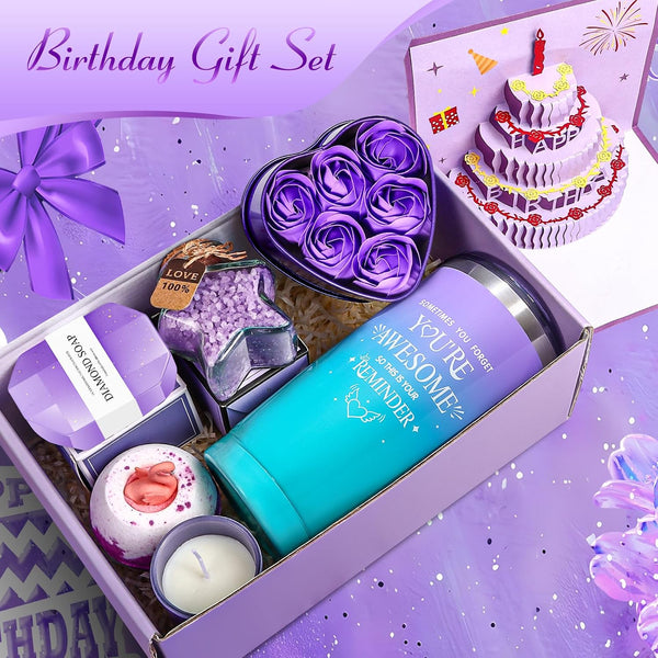 Birthday Gifts for Women Friendship, Aoen Unique Happy Birthday Gifts for Best Friends Women, Mom, Sister, Wife, Coworker, 7P Purple Self Care Spa