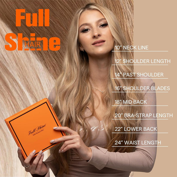 Full Shine Human Hair Tape In Extensions, Ice Blonde 10 Inch | 30G 20Pcs, Remy Hair Extensions Real Human Hair, PU Tape Base, Add Volume For Fine