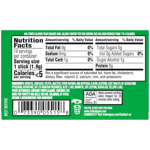 Trident Spearmint Sugar Free Gum, 12 Packs of 14 Pieces (168 Total Pieces)