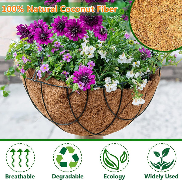 LCHUANG Coco Liners for Planters - 6 Pack 8 Inch Round Hanging Basket Liners, 100% Natural Coconut Fiber Replacement Liners for Hanging Baskets
