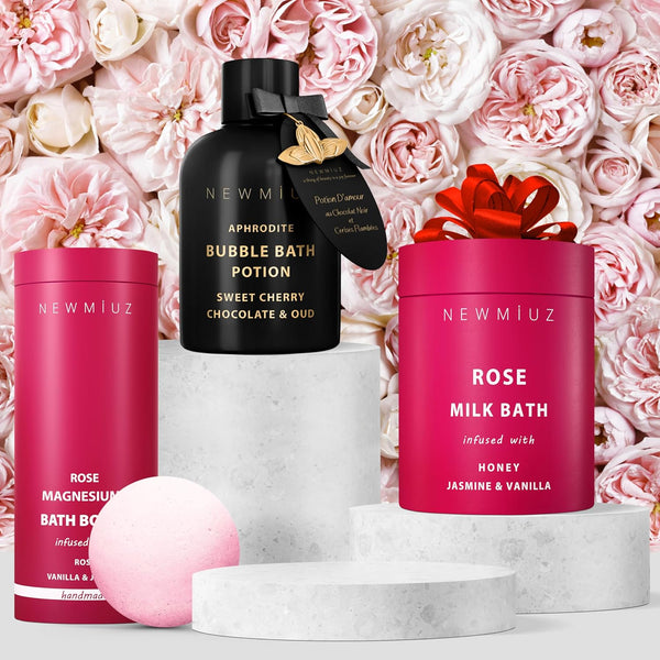 Rose Vanilla Bath Bomb Mega Foaming Bubbles Infused with Vanilla Jasmine Luxurious Spa Bath Essentials Nourishing Dry Skin Stress Relief Bath Gift