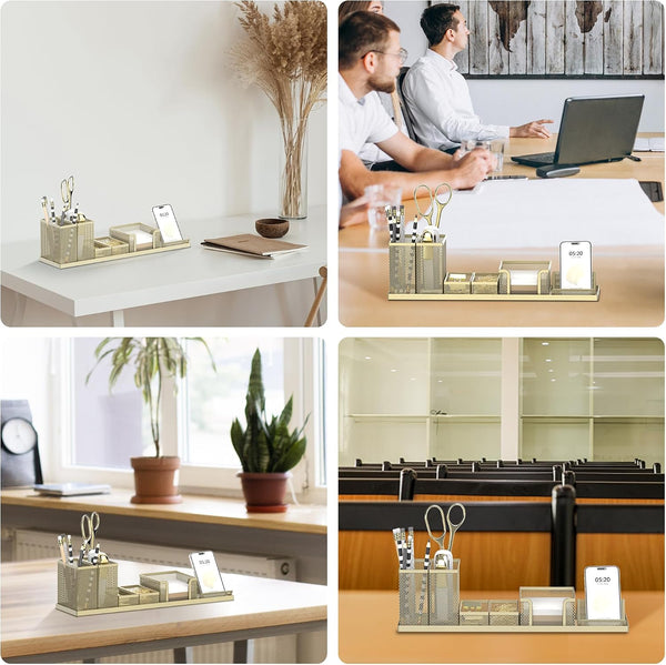 SUPEASY Pen Holder for Desk, 6 Piece Mesh Desk Organizer Set, Desk Accessories for Office Organization with Mail Organizer, Letter Phone Holder,