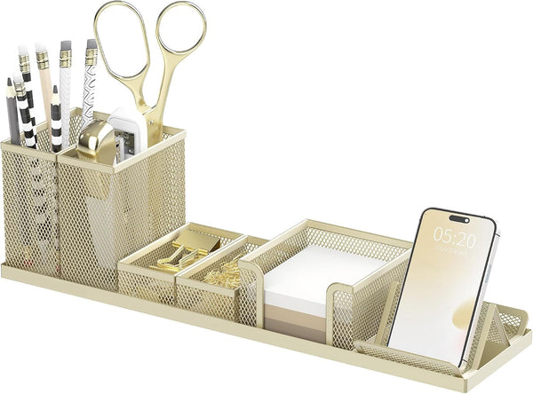 SUPEASY Pen Holder for Desk, 6 Piece Mesh Desk Organizer Set, Desk Accessories for Office Organization with Mail Organizer, Letter Phone Holder,
