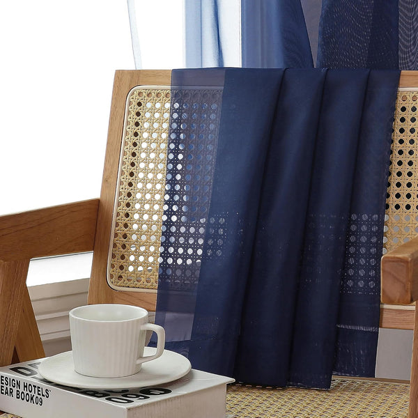 Aiyufeng Sheer Navy Blue Curtains 84 inch Length 2 Panels Set, Airy Soft-Touching Rod Pocket Voile Drapes for Living Room/Bedroom, Each 40W x 84L