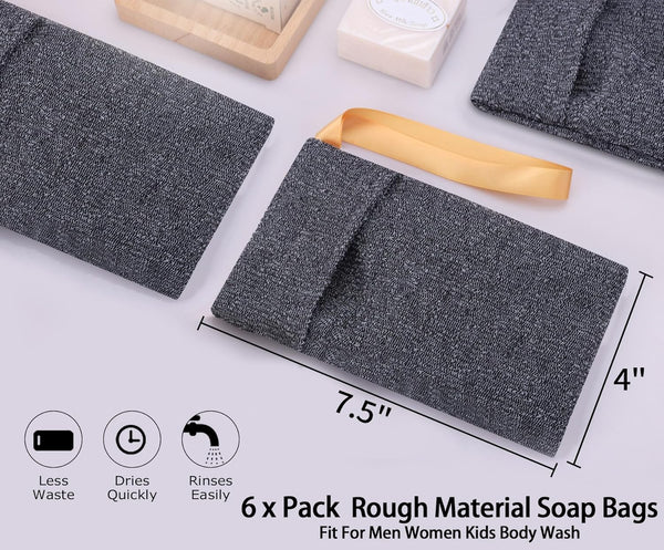 6-Pack Soap Pocket Exfoliating Soap Saver Pouch, Body Scrubber Rough Sponge Exfoliator for Bath or Shower, Gray Mesh Bar Soap Foam Lather Pouch 1