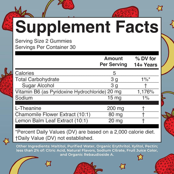 Maryruth Organics Sleep Gummies | Sugar Free | NO Melatonin | L Theanine | Lemon Balm Leaf | Chamomile | Vitamin B6 | Relaxation & Sleep Support |