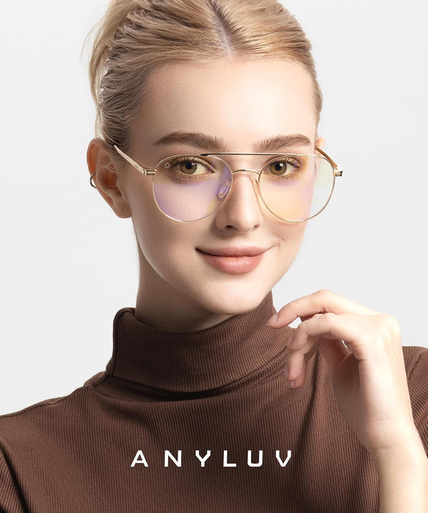 ANYLUV Blue Light Glasses for Men, Circular Frame Single Brow Bridge Design Campus Style Glasses Anti Eyestrain for Screen (Everyday Protection)