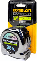 Komelon 425IEHV High-Visibility Professional Tape Measure Bother Inch and Engineer Scale Printed 25-Feet by 1-Inch, Chrome 7.6 m Tape Measure