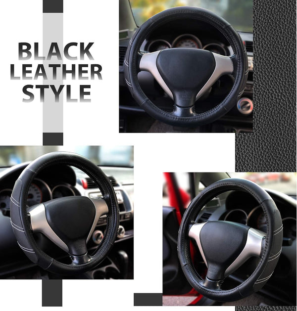 Elantrip Leather Steering Wheel Cover 15 1/2 to 16 inch Universal Large Soft Grip Breathable for Car Truck SUV Jeep Anti Slip Black 15 1/2 - 16