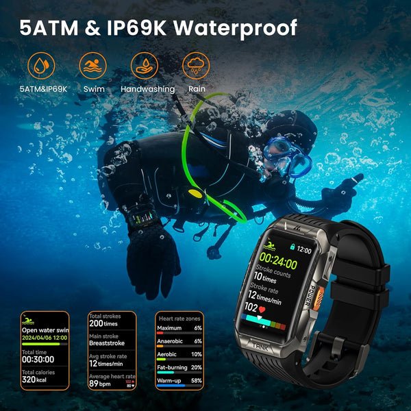 KOSPET Tank X2 Ultra GPS Smart Watch, 3D Curved Glass, Stainless Steel Unibody, 6 Satellite Positioning, Compass, 50M Waterproof, Answer/Make