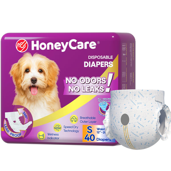 HONEY CARE All-Absorb Disposable Female Dog Diapers Small Size, Improved, 40 Count, Super Absorbent, Breathable, Wetness Indicator (Pack of 1, 40