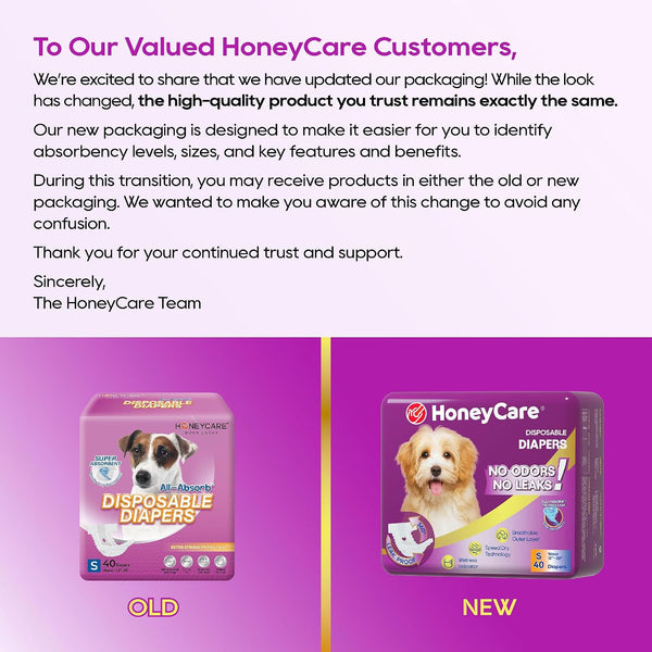 HONEY CARE All-Absorb Disposable Female Dog Diapers Small Size, Improved, 40 Count, Super Absorbent, Breathable, Wetness Indicator (Pack of 1, 40