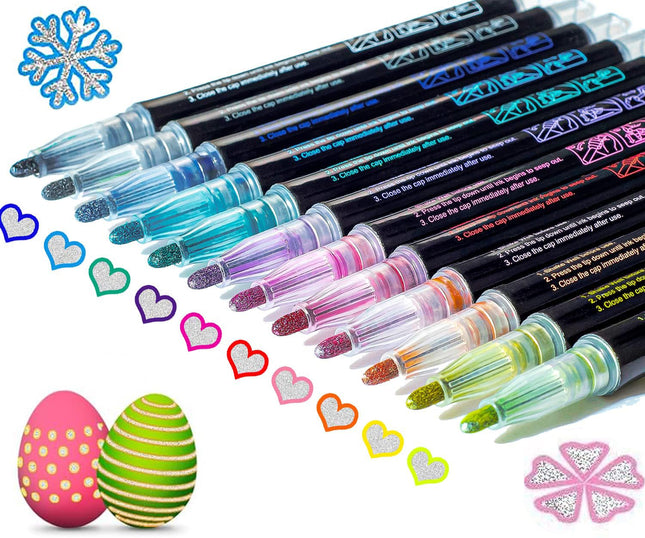 Glitter Markers Outline Glitter Pens: 12 Shimmer Metallic Tween Teen Girl Gifts Trendy Stuff 4-16 Year Old,Arts Crafts K