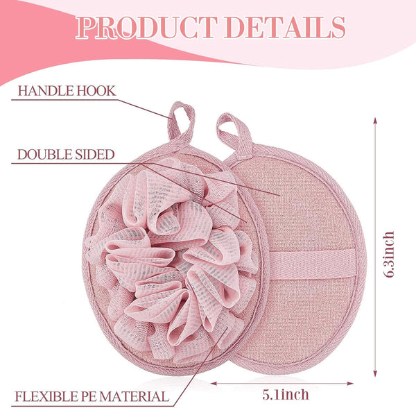 Boao 3 Pcs Bath Shower Pouf Sponge Mesh Pouf Shower Ball Exfoliating Body Sponge Pad Scrubber Glove with Flower Bath Ball (Khaki,Dark Brown,Dark