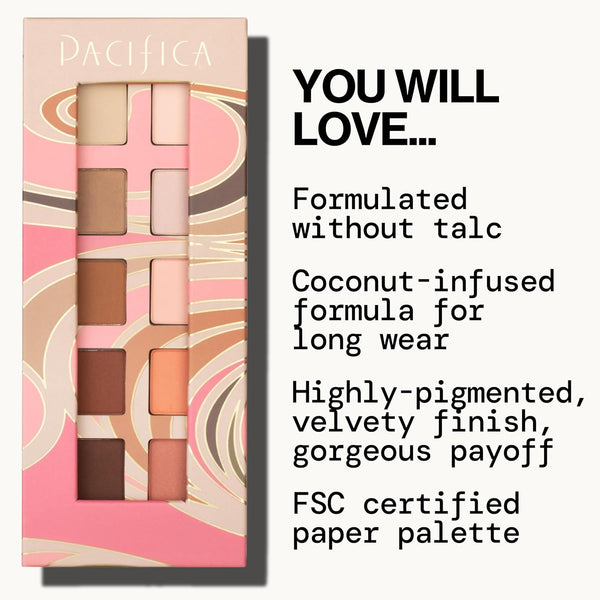 Pacifica Pink Nudes Mineral Eyeshadow Palette, 10 Neutral Shades, for Natural or Smoky Eye Look, Naked Eye Makeup, Longwearing & Blendable, Vegan,