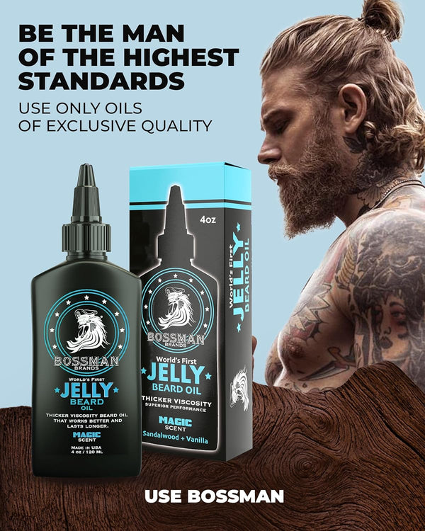 Bossman Jelly Beard Oil for Men (4 Oz, Magic Scent) Ã¢ÂÂ Softens, Moisturizes & Conditions with Natural Ingredients