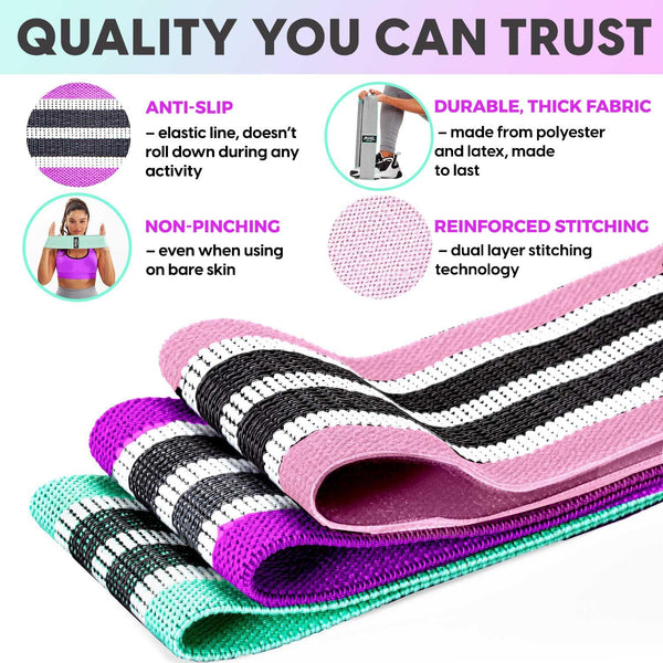 Fabric Resistance Bands for Women & Men – 4 Durable Exercise Bands for Working Out, Non-Slip & Non-Pinching Workout Bands – Multiple Resistance