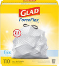 Glad ForceFlex Tall Kitchen Trash Bags, 13 Gallon, Fragrance Free, 110 Count (Package May Vary) 110 Count (Pack of 1)