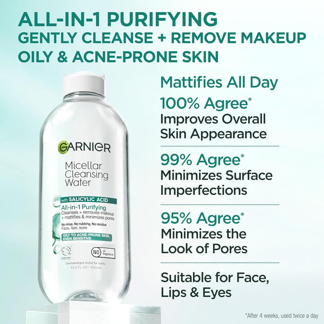 Garnier Micellar Water with Salicylic Acid, All-In-1 Mattifying Facial Cleanser 