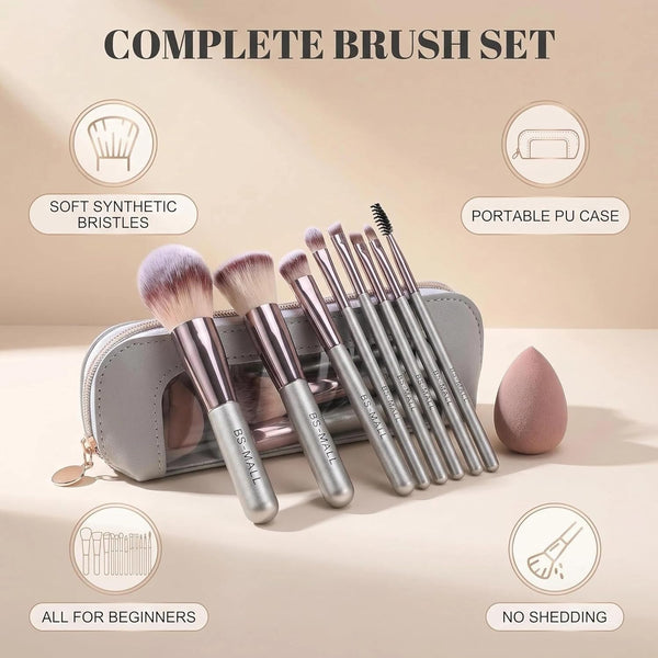 Travel Makeup Brush Set with Case & Sponge for Foundation Powder Blush 14 | Soft Synthetic Brush Kit for Women Beginners & Travelers & Eyeshadow