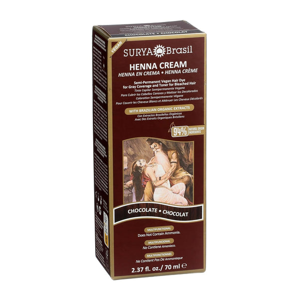 Surya Brasil Henna Cream Chocolate - 94% Natural Ingredients, Vegan, Cruelty-Free, Eco-Friendly, Semi-Permanent Hair Color, Deep Hydration &