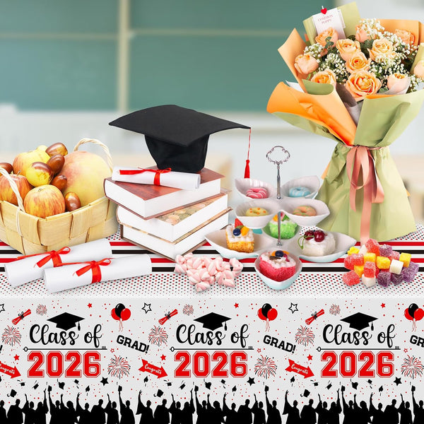 Graduation Decorations Class of 2026 Tablecloth - 3 Pcs Plastic Congrats Grad Table Cloth, Graduation Table Cover for Graduations Party