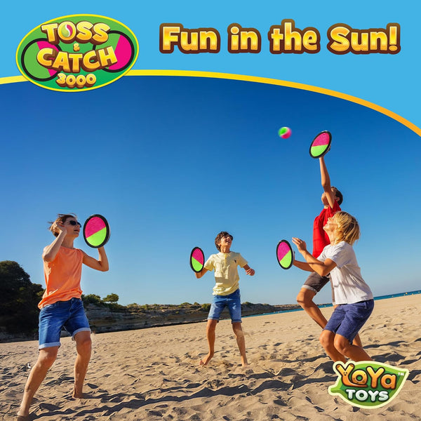 Yoya Toys Toss and Catch Ball Game Toy Set - 4 Paddles & 4 Sticky Balls - Fun Kids Outdoor Games Activity for Backyard, Beach, Park, Camping -
