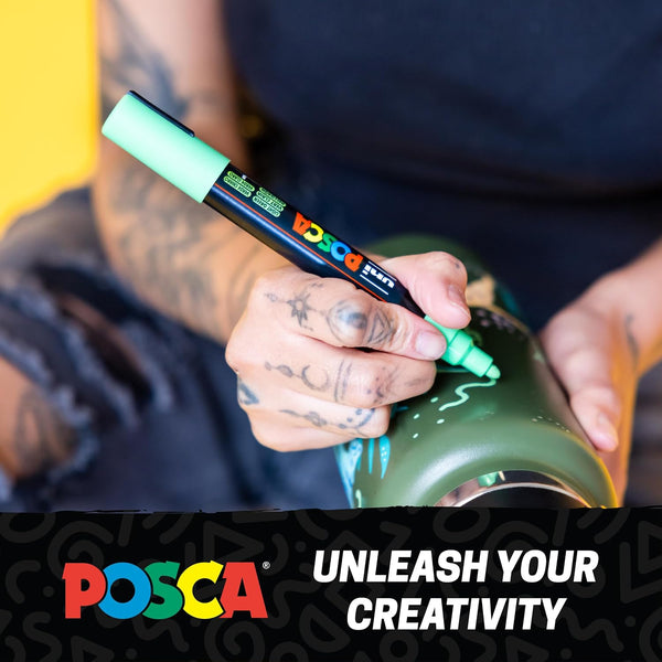 Posca Paint Markers, 5M Medium Acrylic Markers with Reversible Tips, Artist Recommended For Gifts, Fabric, Metal, Glass, Wood and Canvas, Assorted