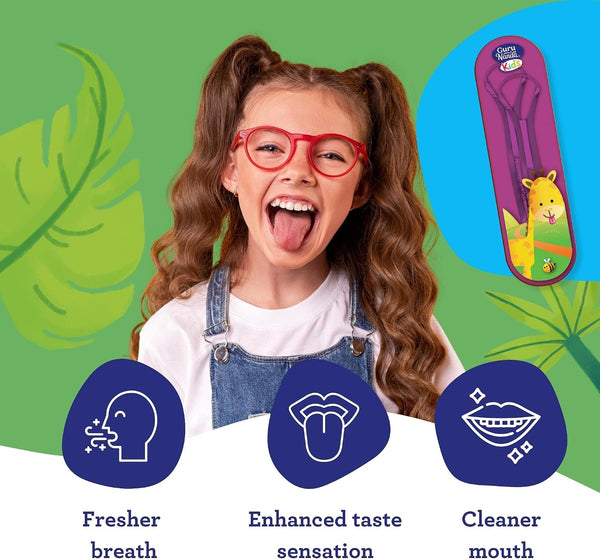 GuruNanda Kids Tongue Scraper (2-Pack) with Travel Case, Stainless Steel, Aids in Fresh Breath - Travel-Friendly Tongue Cleaner