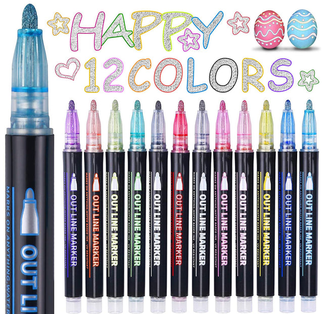 Gifts for Teens, Outline Glitter Markers, Teen Girl Gifts Trendy Stuff, 12 Colors Shimmer Metallic Markers for Art Suppl