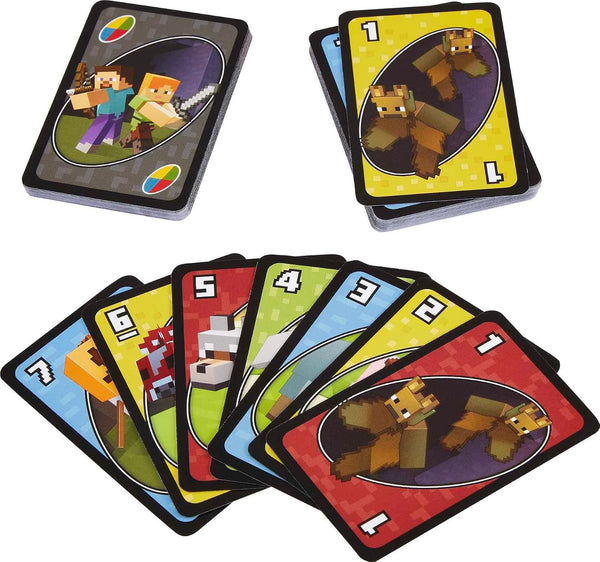 Mattel Games UNO Card Game, Gifts for Kids and Family Night, Themed to Minecraft Video Game, Travel Games, Storage Tin Box (Amazon Exclusive) UNO