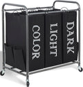 STORAGE MANIAC 3 Section Laundry Sorter, 3 Bag Laundry Hamper Cart with Heavy Duty Rolling Lockable Wheels and Removable Bags, Laundry Organizer