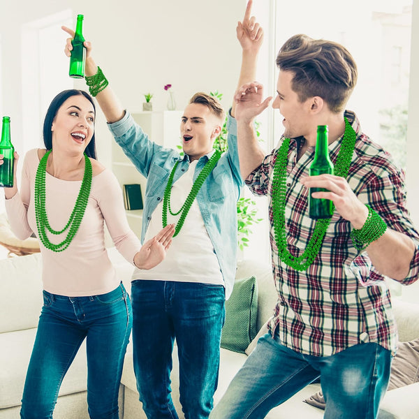 100PCS St Patricks Day Accessories, Green St. Patricks Day Beads Necklace, 33" Round Beads Irish Saint Patricks Necklaces Costume Bulk, Parade