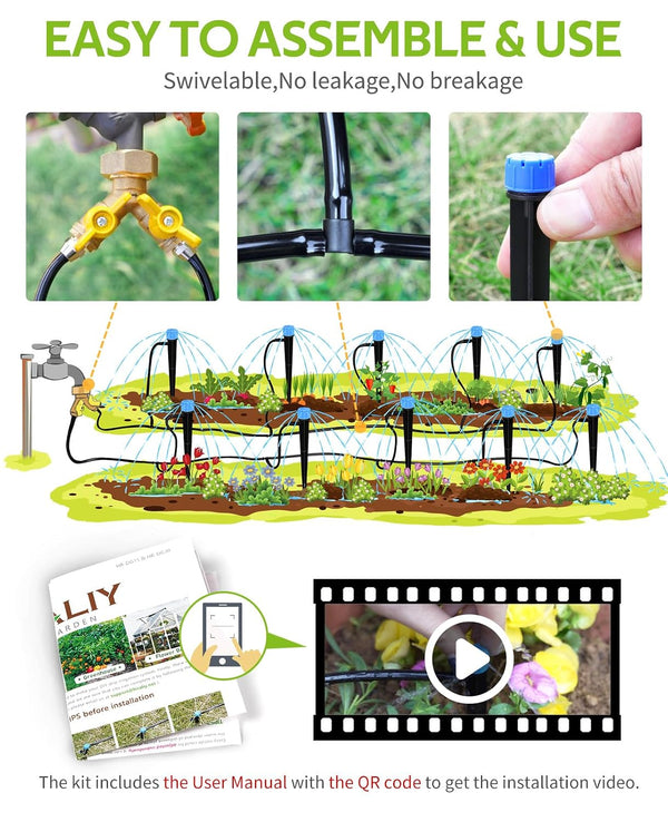 HIRALIY 50ft Drip Irrigation Kit Plant Watering System 8x5mm Blank Distribution Tubing DIY Automatic Irrigation Equipment Set for Garden