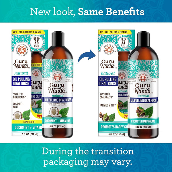 Gurunanda Cocomint Oil Pulling Mouthwash for Complete Oral Hygiene, 7 Essential Oils & Vitamins for Happy Teeth & Gums & Fresh Breath ,