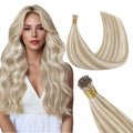 GOO GOO I Tip Hair Extensions Real Human Hair, 14inch 50g 100S, Cold Fusion I Tip Hair Extensions,18A/613A Dark Blonde Highlighted Bleach Blonde
