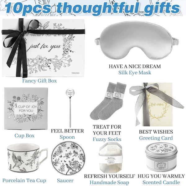 Get Well Soon Gift Baskets for Women | Feel Better Self Care Package, Thinking of You Sympathy, After Surgery, Unique Luxury Gift Set, Monochrome