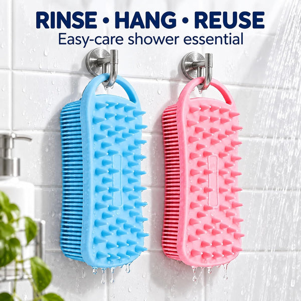 2Pack Dual Sided Silicone Body Scrubber for Exfoliating, Shower and Scalp Massage, 2 in 1 Bath & Shampoo Brush,Soft Exfoliating Body Shower