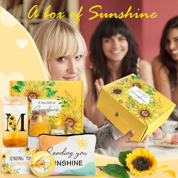 Sunflower Initial Gifts, Get Well Soon Gifts, Self Care Spa Birthday Gifts for Women Monogrammed Gifts, Sunshine Gift Baskets, Personalized Gifts, M