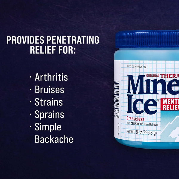 Mineral Ice Original Therapeutic Menthol Pain Relief Gel. Greaseless with "Deepcold" Pain Reliever. Provides Cooling & Penetrating Relief for