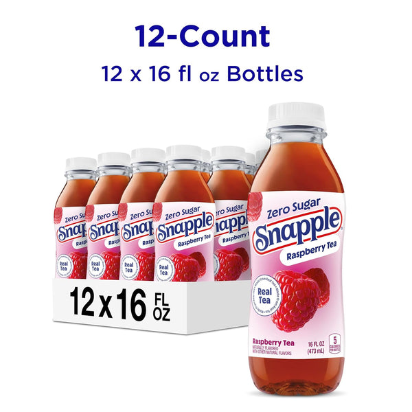 Snapple Zero Sugar Raspberry Tea, 16 fl oz recycled plastic bottle, Pack of 12 Zero Sugar Raspberry 16 Fl Oz (Pack of 12)