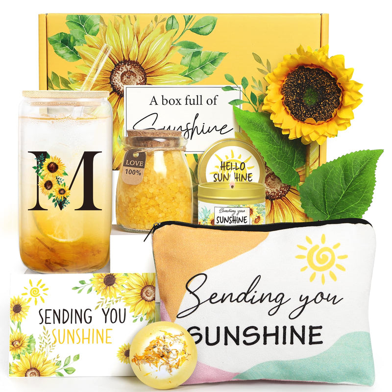 Sunflower Initial Gifts, Get Well Soon Gifts, Self Care Spa Birthday Gifts for Women Monogrammed Gifts, Sunshine Gift Baskets, Personalized Gifts, M