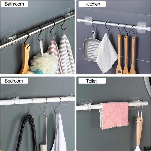 Self Adhesive No Drill Adjustable Curtain Rod Holder Hooks Brackets | Nail Free,No Drilling,Non Screw,Stick on Renter Friendly Hanger for Bathroom
