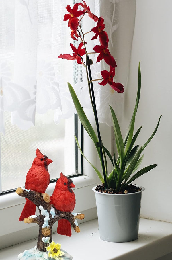 BANBERRY DESIGNS Red Cardinal Bird Figurines on Snowy Branches, Winter Berry Christmas Decor, Holiday Cardinal Statues, Rustic Seasonal Tabletop