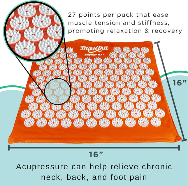 Tiger Tail Acupressure Energy Mat for Neck, Back, Shoulder, and Feet Pain Relief