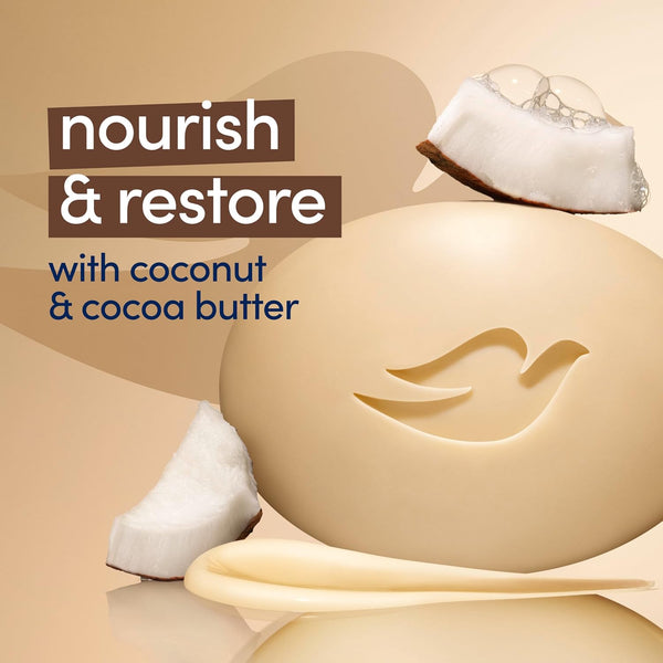 Dove Beauty Bar Soap Restoring Coconut & Cocoa Butter 6 Count for Restored Skin, Nourishes Skin 3.75 Oz