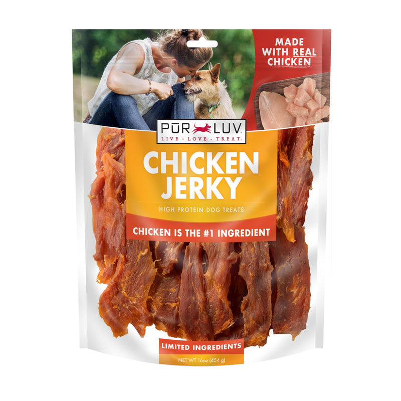 Pur Luv Chicken Jerky Dog Treats, Made with 100% Real Chicken Breast, 16 Ounces, Healthy, Easily Digestible, Long-Lasting, High Protein, Satisfies