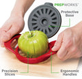 PrepWorks Apple Slicer and Corer, Attached Safety Cover, Cuts 16 Thin Apple Slices, Red Red 16 Slice