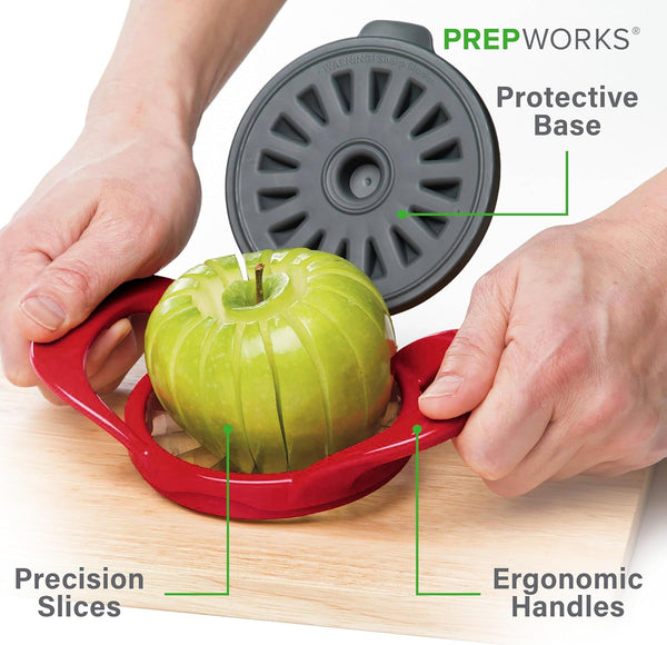 PrepWorks Apple Slicer and Corer, Attached Safety Cover, Cuts 16 Thin Apple Slices, Red Red 16 Slice