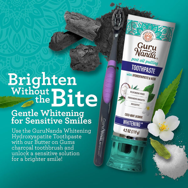 GuruNanda Butter on Gums Charcoal Toothbrush - 8000+ SoftexTM Bristles for Sensitive Teeth & Gums, Aids in Teeth Whitening, Extra Soft (6 Count) 6